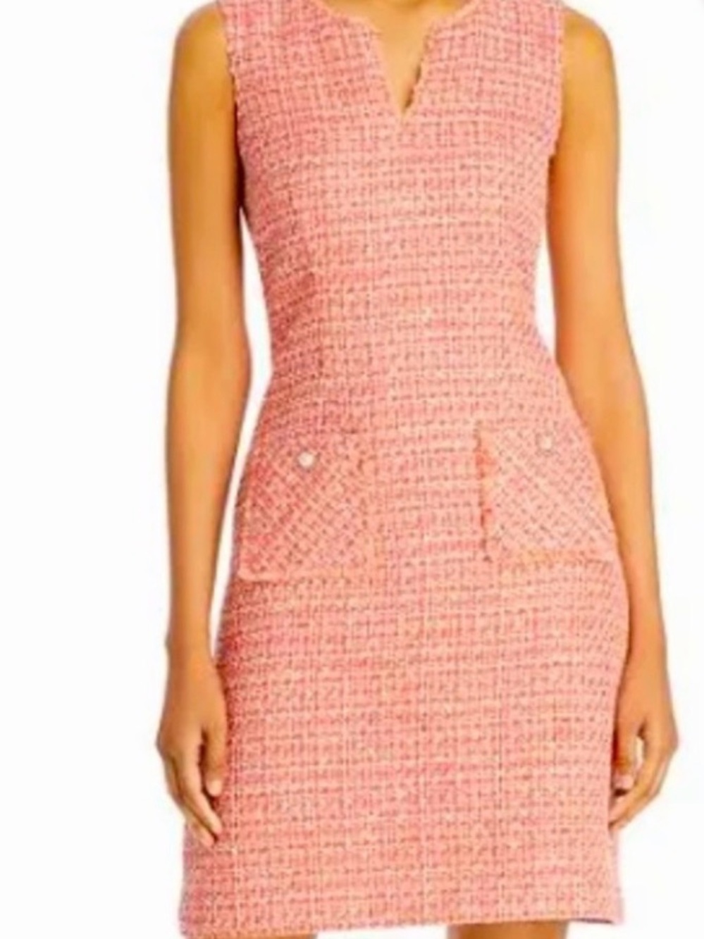 Karl Lagerfeld Pink Tweed Notch-Neck Mini Dress